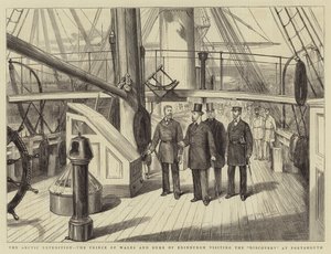 De Arctische expeditie, de Prins van Wales en de Hertog van Edinburgh bezoeken de Discovery in Portsmouth